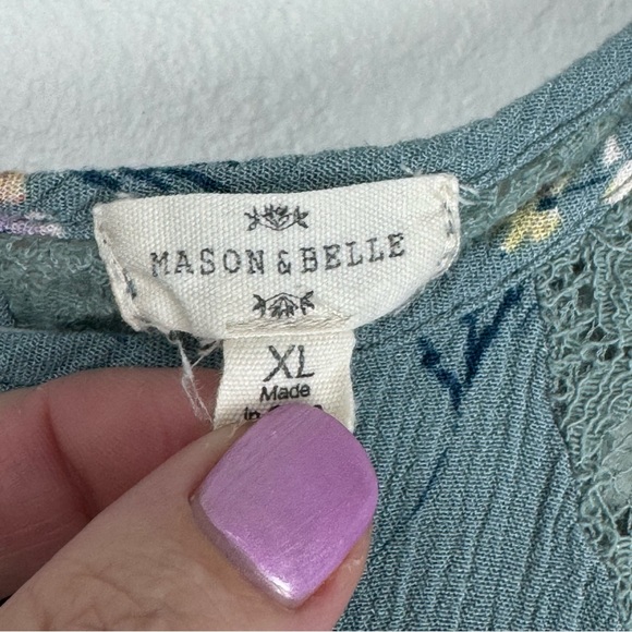 Mason & Belle Stitch Fix XL Lace Boho camisole shirt floral teal sleeveless - Picture 3 of 5